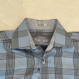 Bugatchi Blue and Black Checkered Dress Shirt